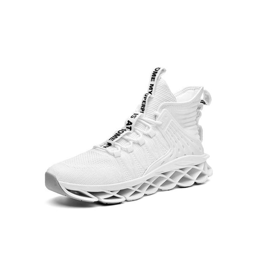 White futuristic sneaker with unique design on a white background