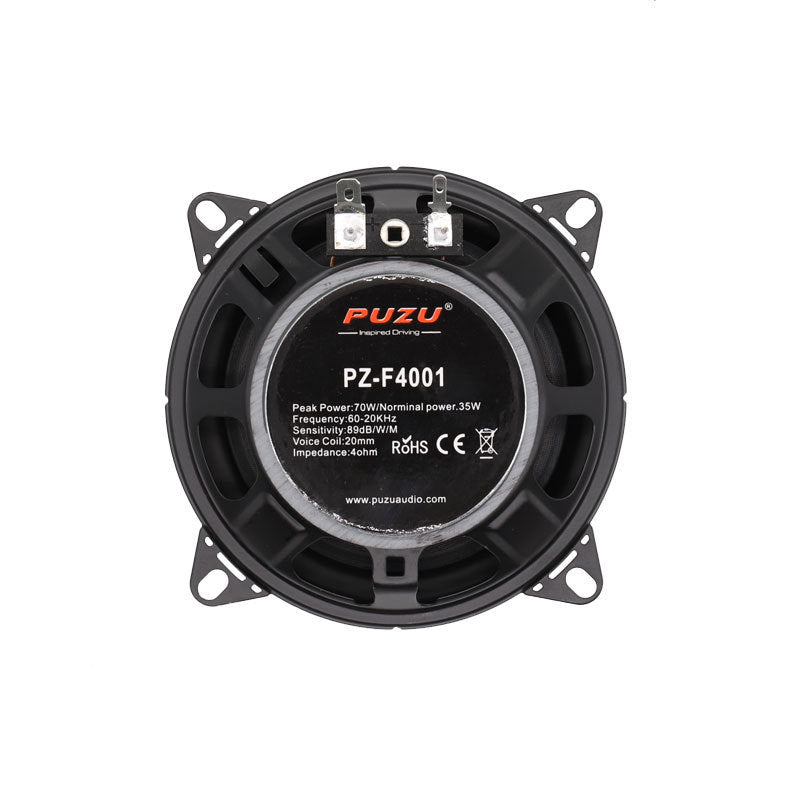 PUZU 4-inch speaker rear panel with PZ-F4001 label, black grille and mounts