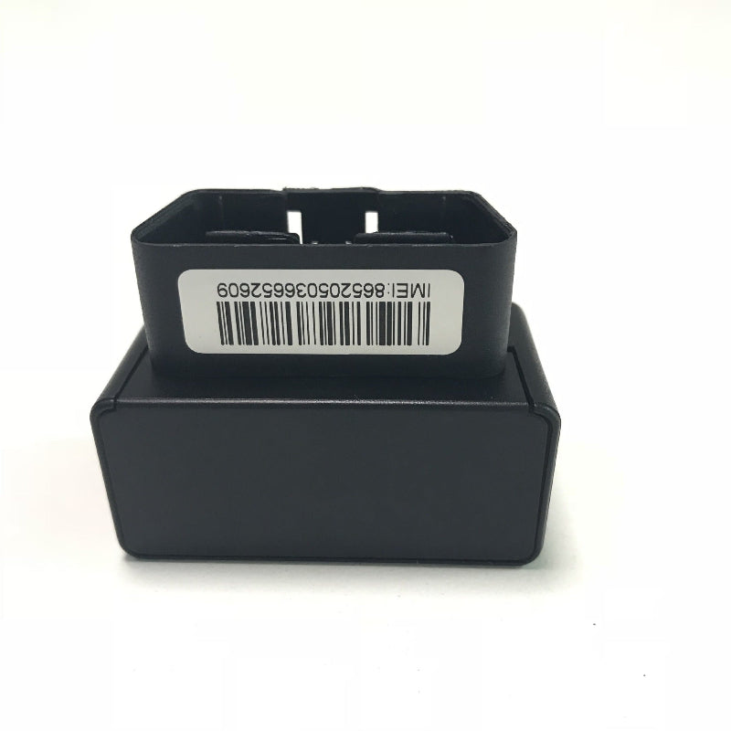 Black electronic device with a barcode label on a white background