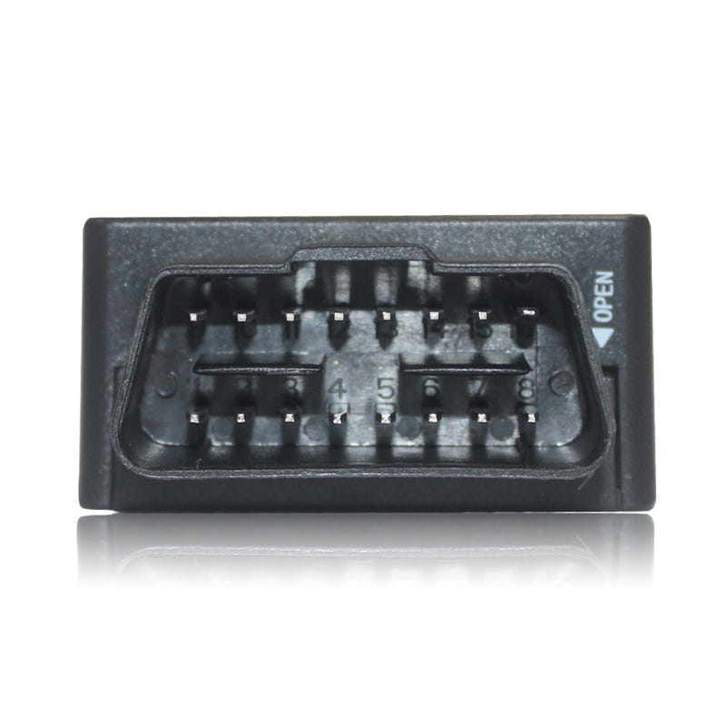 OBD GPS tracker connector with open port and visible pin contacts