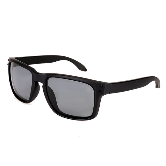 Black sunglasses with gray lenses on a white background