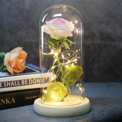 LED Rose Glass Dome Light Romantic Gift Decor Lamp