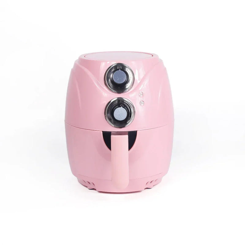 5L multifunctional air fryer, pink with two control knobs and front drawer handle