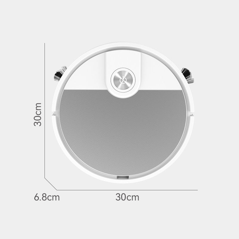 White round cleaning robot with 30cm diameter and 6.8cm height