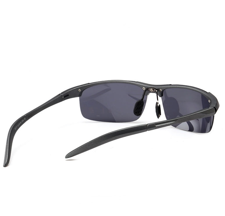 Sports cycling sunglasses with matte black frame and dark polarized lenses, UV400
