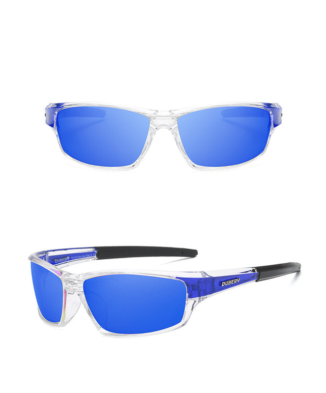Men's polarized sports sunglasses, blue frame, blue mirrored lenses