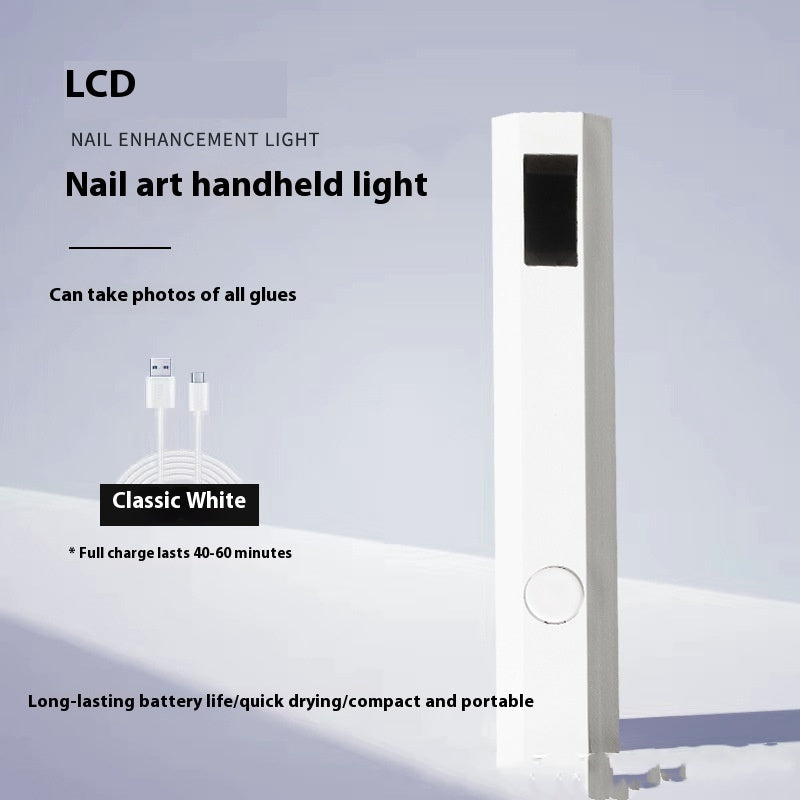 Rechargeable nail LED cure light with LCD display, classic white body