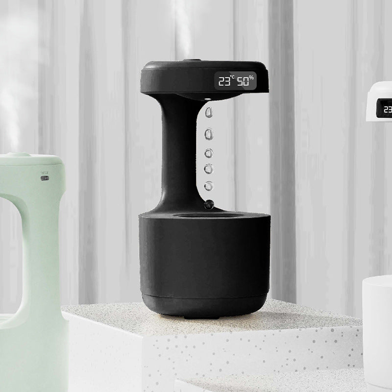 Black anti-gravity humidifier with clock display and control buttons