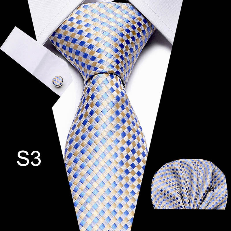 Men's business tie in light blue with yellow and white check grid