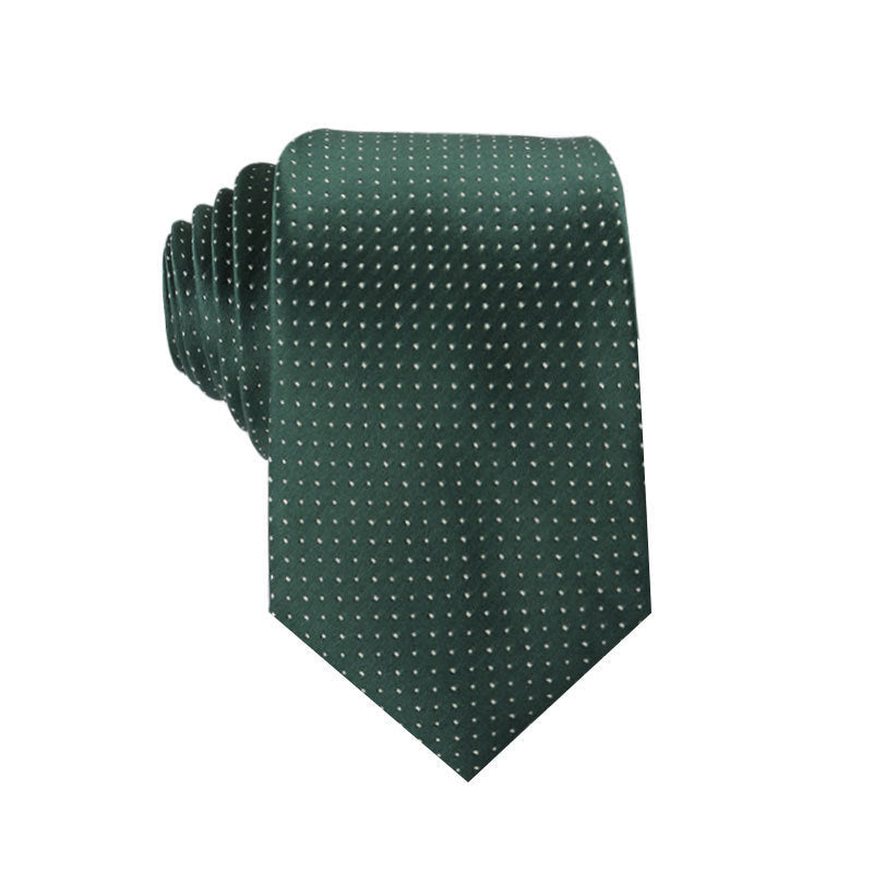 Men's necktie with dark green base and small white dotted pattern