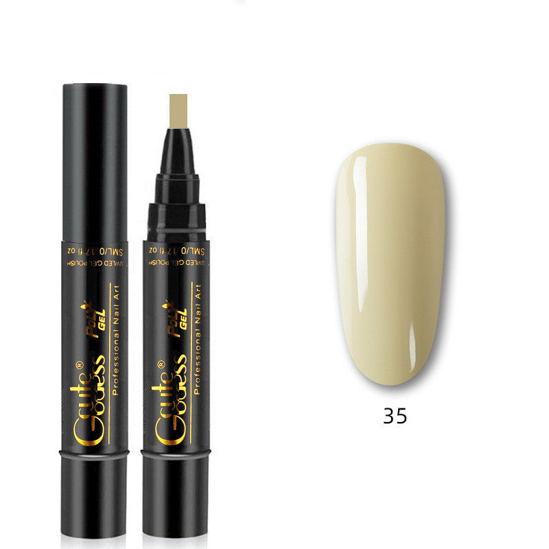 Nail gel glue pen set with creamy beige shade swatch (35)