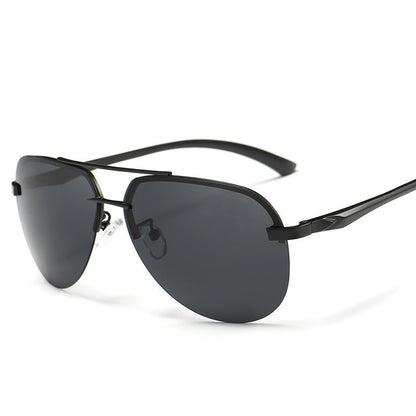 Black sunglasses with dark lenses on a white background
