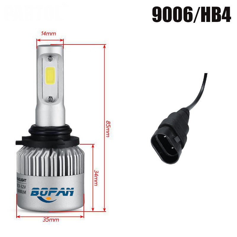 Car headlight bulb with dimensions and plug illustration on a white background