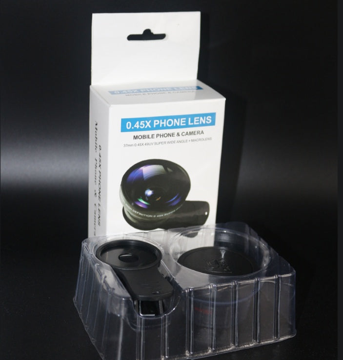 0.45x phone lens kit box with clip-on lenses and storage case
