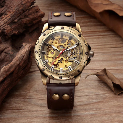 Steampunk Bronze Skeleton Automatic Watch - YAXSO