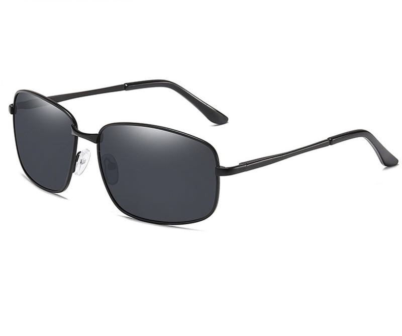Men's polarized sport sunglasses with black metal frame and dark gray lenses