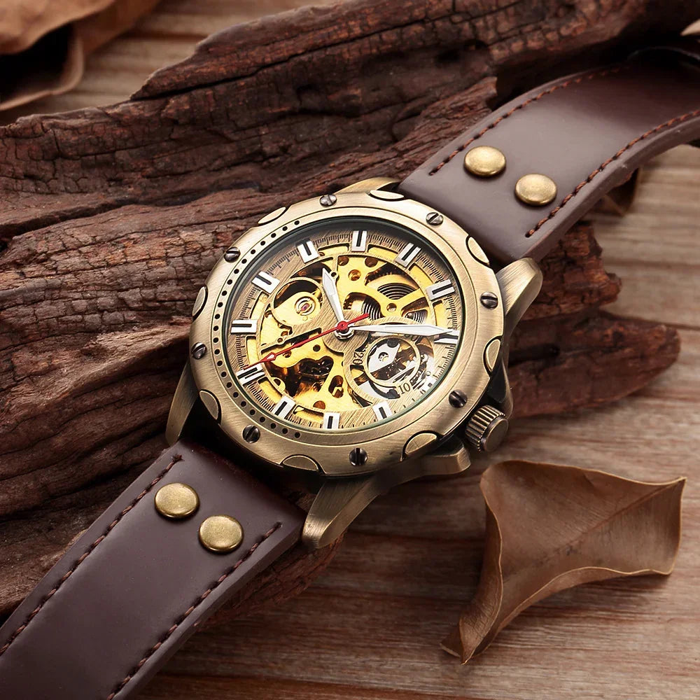 Steampunk Bronze Skeleton Automatic Watch - YAXSO