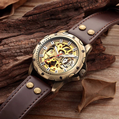 Steampunk Bronze Skeleton Automatic Watch - YAXSO