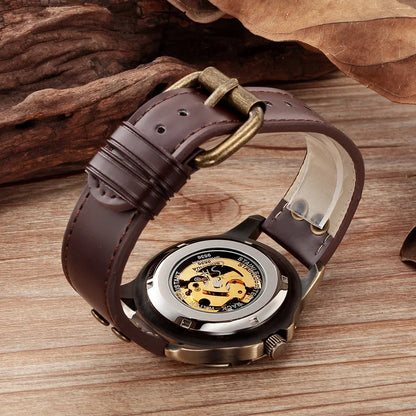 Steampunk Bronze Skeleton Automatic Watch - YAXSO