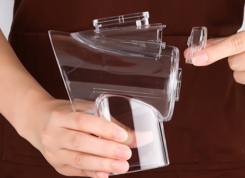 Manual rotary vegetable slicer mandoline with clear safety guard and handheld feed tray