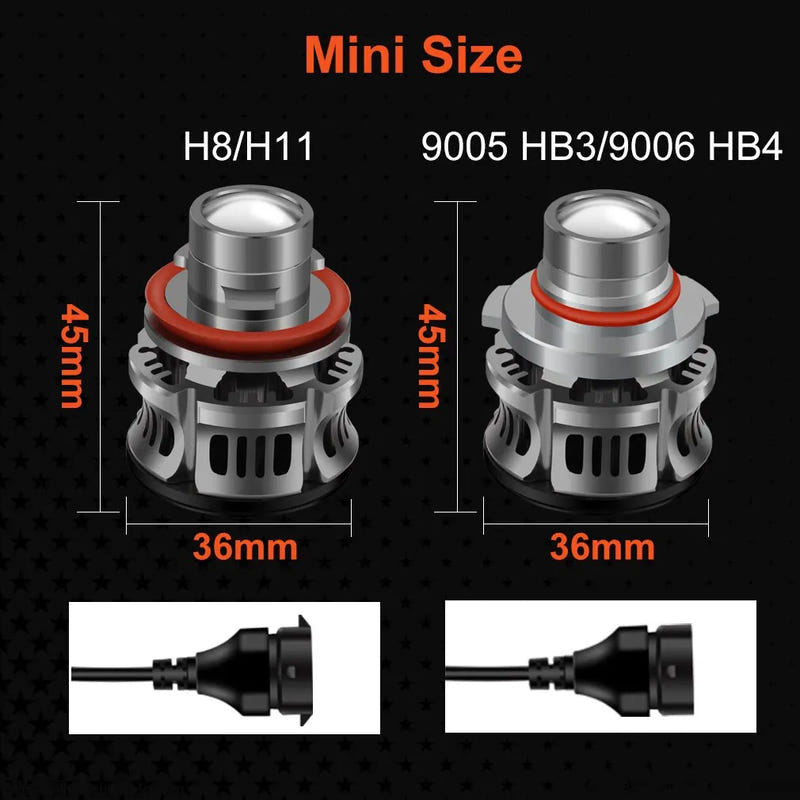 Mini LED fog lamp bulb size diagram, 36mm base and 45mm height
