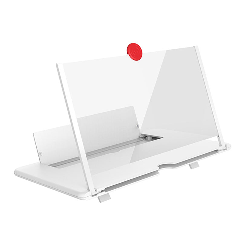 White 3D mobile screen magnifier stand with clear viewing panel and phone holder