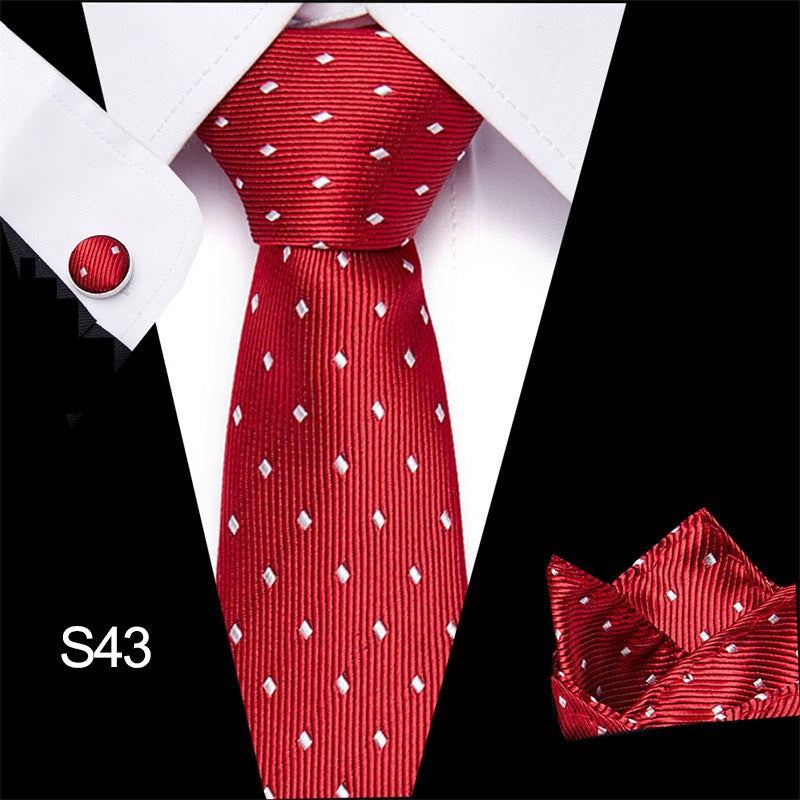 Men's business necktie, red with small white diamond dots pattern