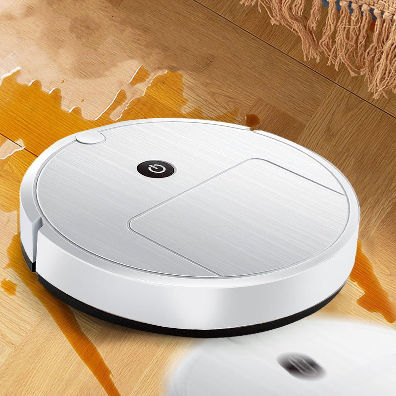 Robotic vacuum cleaner on a wooden floor