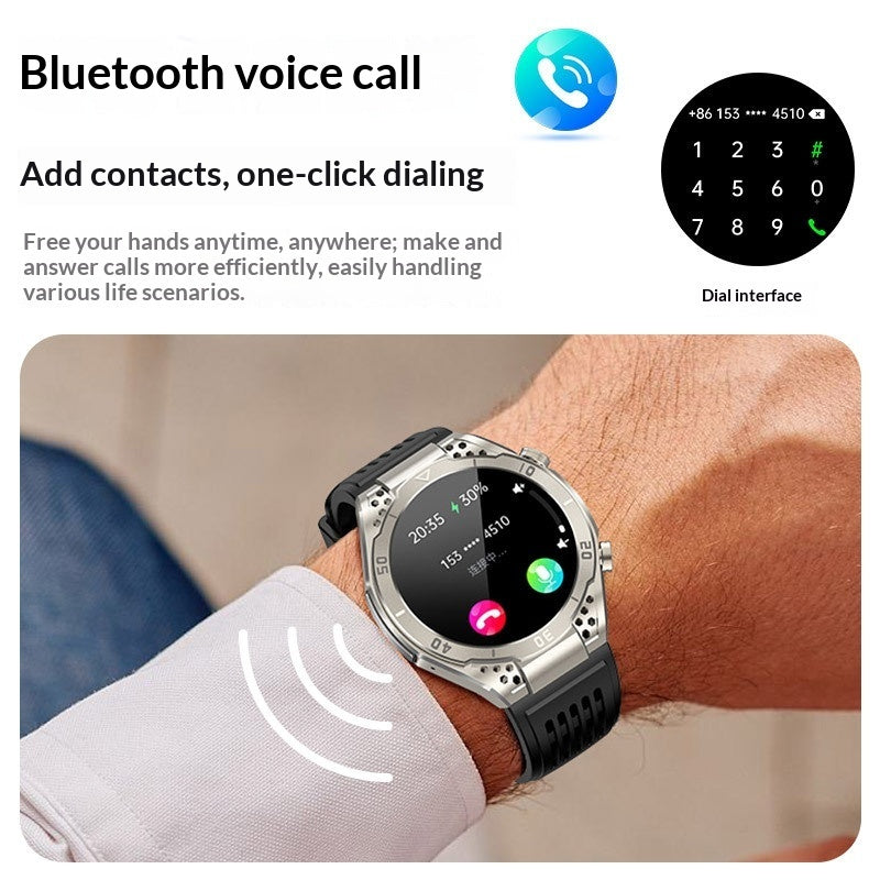 Silver-color smartwatch on a wrist displaying Bluetooth call controls