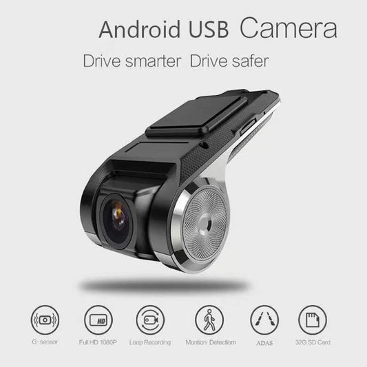 Car dashboard camera with features listed on a light gray background. YAXSO STORE 