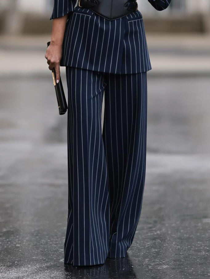 Women's Striped Blazer & High Waist Pants Set