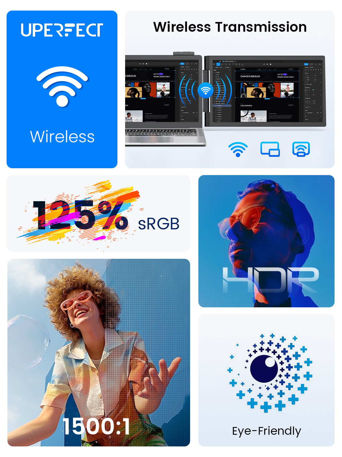 Wireless portable monitor with vivid display and transmission status graphics