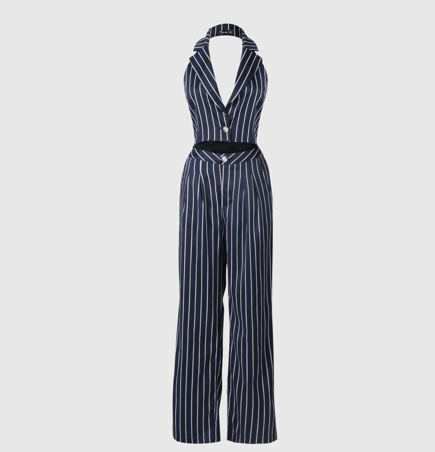 Women's Striped Blazer & High Waist Pants Set
