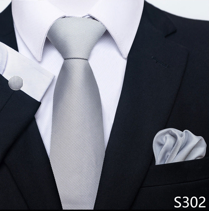 Men's formal tie and pocket square set, light gray textured weave