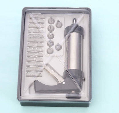 Set of false eyelashes with tools in a clear case on a light blue background