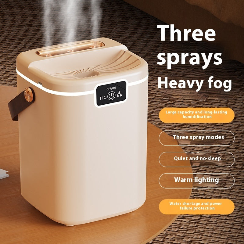 White desktop humidifier with top vent and heavy-fog three-spray design