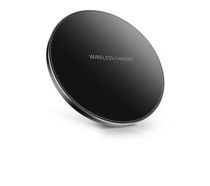 Black wireless charger on a white background
