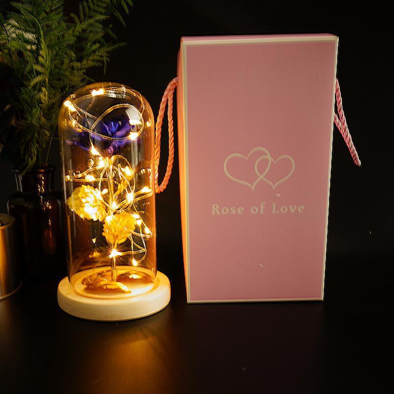 LED Rose Glass Dome Light Romantic Gift Decor Lamp