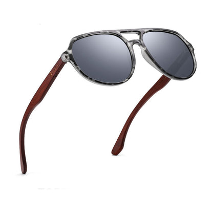Sunglasses with wooden arms on a white background