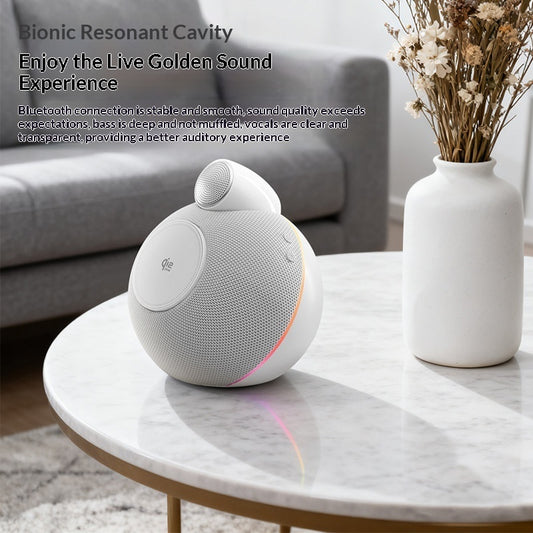 Wireless fast-charging Bluetooth home speaker, white with side control and fabric grille
