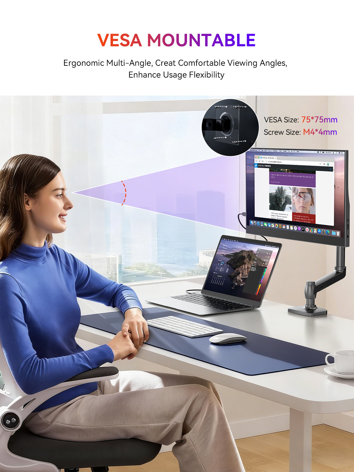 15.6-inch portable monitor with VESA mount and adjustable viewing angles
