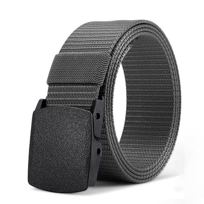Gray belt with a black buckle on a white background