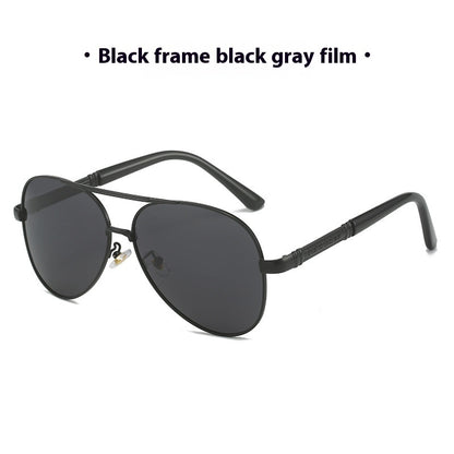 Men’s polarized photochromic sunglasses with matte black frame and gray lenses