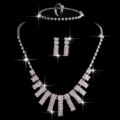 Rhinestone necklace set with matching earrings and bracelet, silver-tone 4-piece