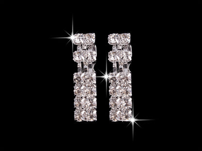 Rhinestone drop earrings with clustered square stones, silver-tone
