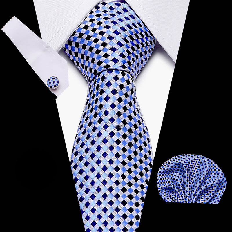 Men's business tie in blue and white check pattern