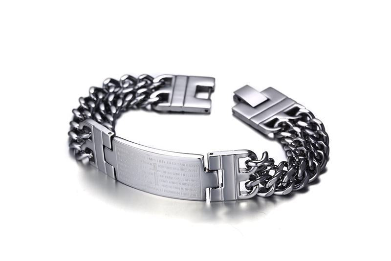 Silver chain bracelet on a white background
