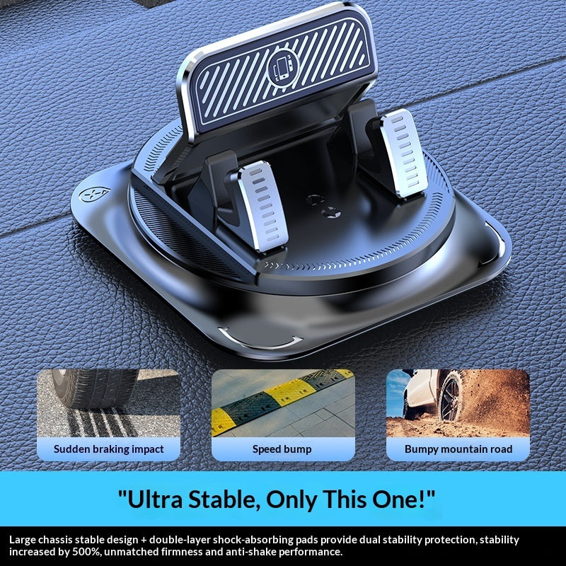 Rotating dashboard phone holder with center support and two textured spring arms