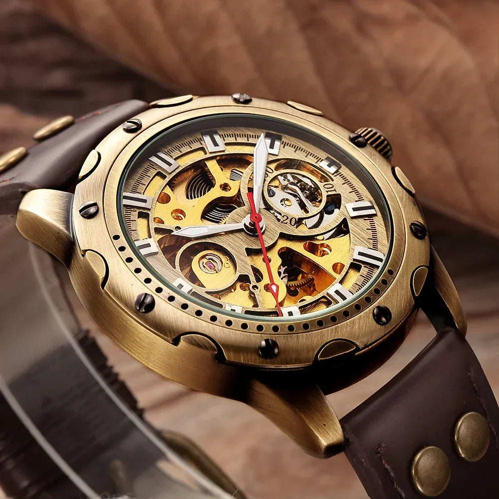 Steampunk Bronze Skeleton Automatic Watch - YAXSO