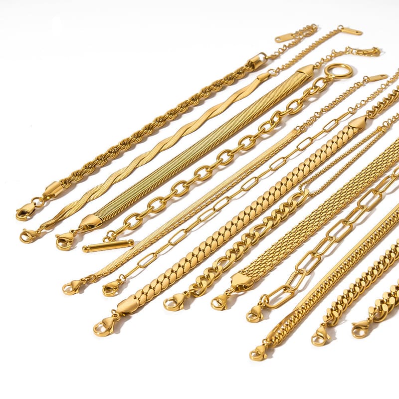 Gold-tone chain bracelet set with mixed link designs and small clasps